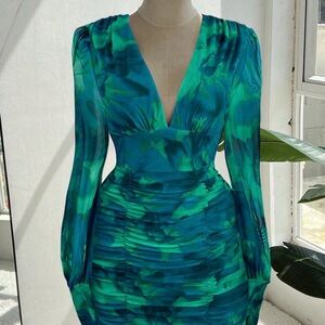 Elegant Green and Blue Women's Dress